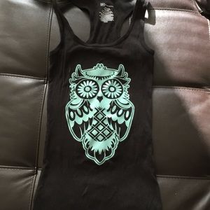 Black racerback owl design tank